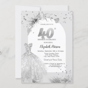 Chic Dress Winter Grey 40th Birthday  Invitation