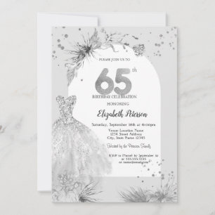Chic Dress Winter Grey 65th Birthday  Invitation