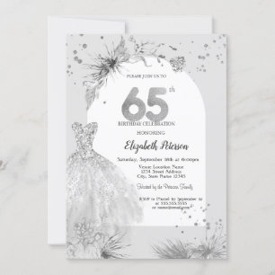 Chic Dress Winter Grey 65th Birthday  Invitation