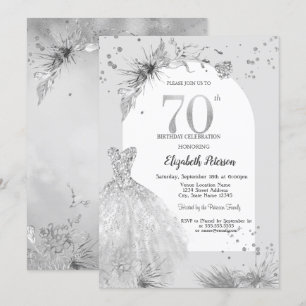 Chic Dress Winter Grey 70th Birthday  Invitation