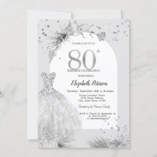 Chic Dress Winter Grey 80th Birthday  Invitation