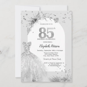 Chic Dress Winter Grey 85th Birthday  Invitation
