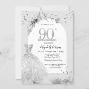 Chic Dress Winter Grey 90th Birthday Invitation