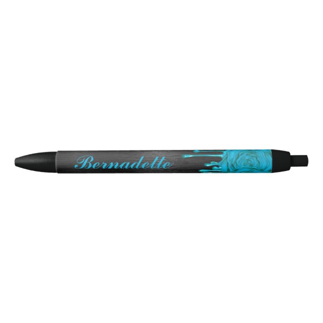 Chic Dripping Roses Personalized Pen Teal (Front)
