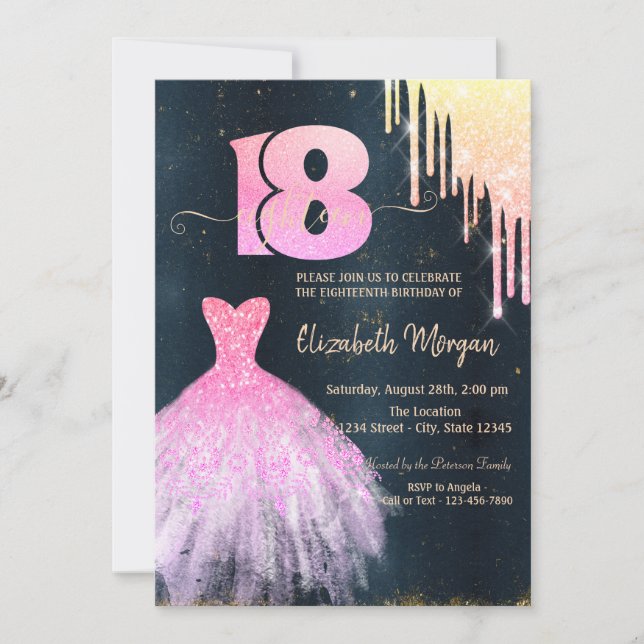Chic Drips Dress,Dark Blue 18th Birthday Invitation (Front)
