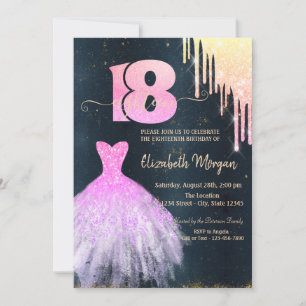 Chic Drips Dress,Dark Blue 18th Birthday Invitation