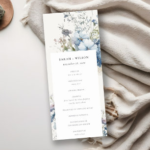 Chic Dusky Blue Cottage Floral Wedding Programme