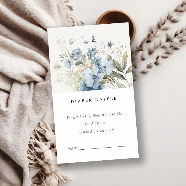 Chic Dusky Blue Floral Diaper Raffle Baby Shower Enclosure Card (Creator Uploaded)