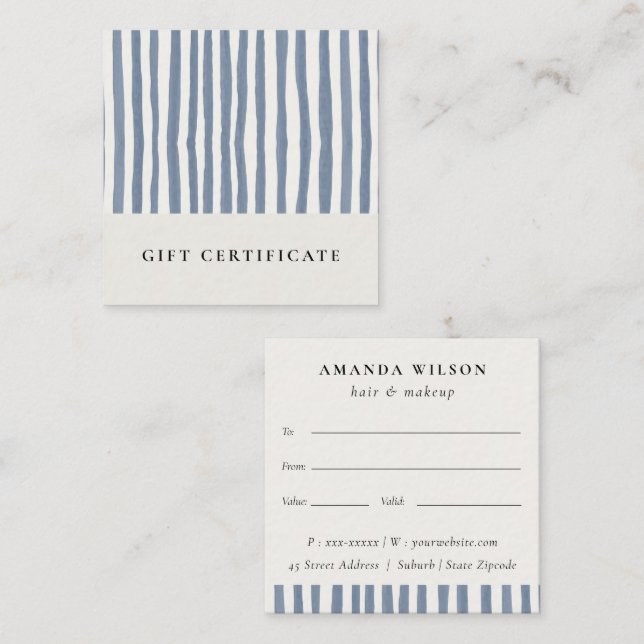 Chic Dusky Blue Watercolor Strips Gift Certificate (Front/Back)