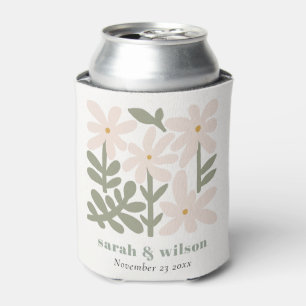 Chic Dusky Blush Retro Minimal Floral Wedding Can Cooler