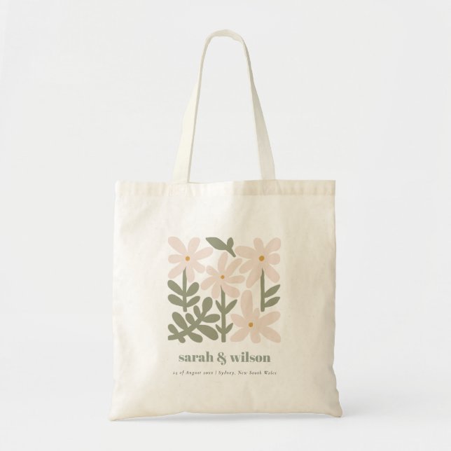 Chic Dusky Blush Retro Minimal Floral Wedding Tote Bag (Front)