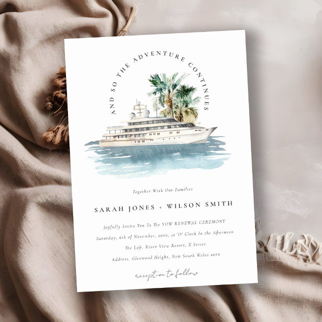 Chic Dusky Cruise Ship Palm Seascape Vow Renewal Invitation (Creator Uploaded)