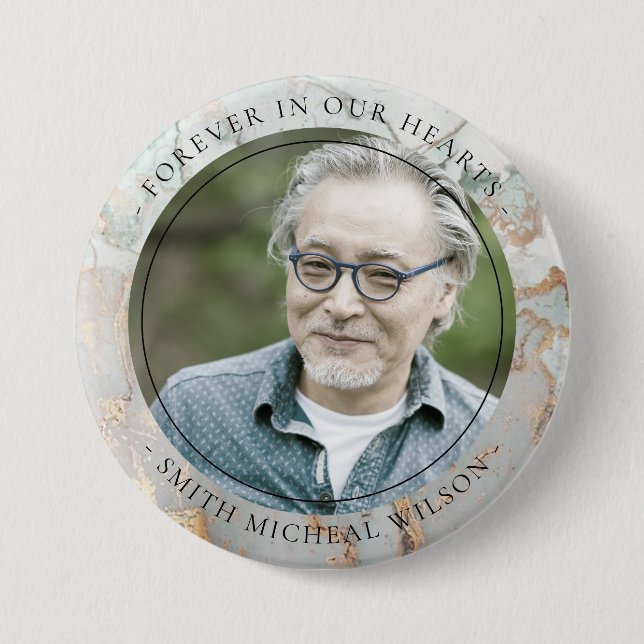 CHIC DUSKY GREY GOLD AGATE SYMPATHY MEMORIAL PHOTO 3 INCH ROUND BUTTON (Front)