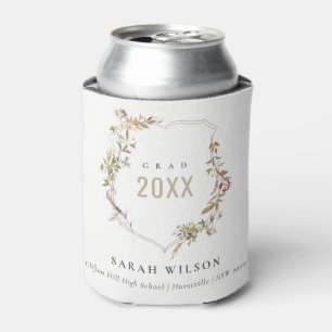 Chic Dusky Pink Blush Wildflower Crest Graduation Can Cooler