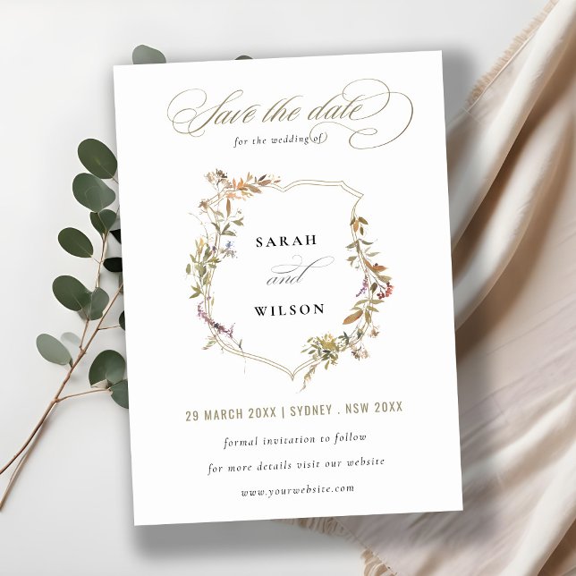 Chic Dusky Pink Blush Wildflower Crest Wedding Save The Date (Creator Uploaded)