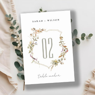 Chic Dusky Pink Blush Wildflower Crest Wedding Table Number