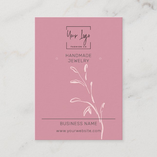 Chic Dusky Pink Leaf QR Jewellery Display Card (Front)