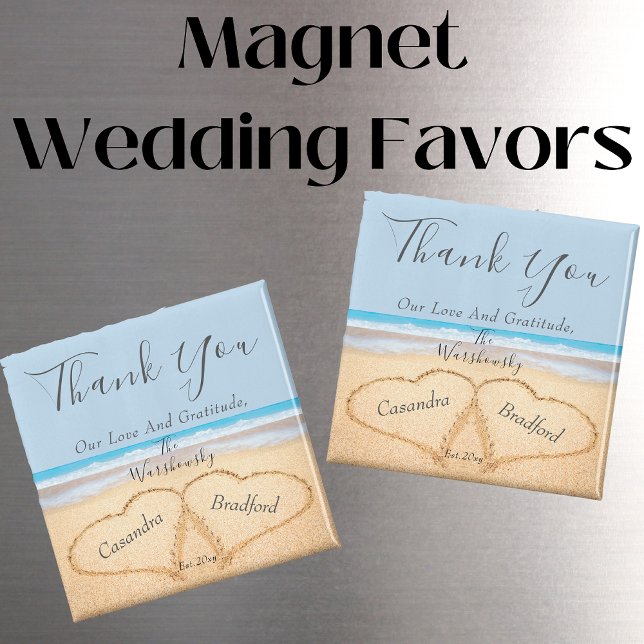 Chic Dusty Blue Beach Couples Hearts Sand  Magnet (Creator Uploaded)