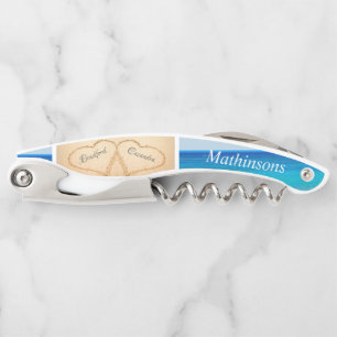 Chic Dusty Blue Beach Wedding 2 Heart Sand Corkscrew