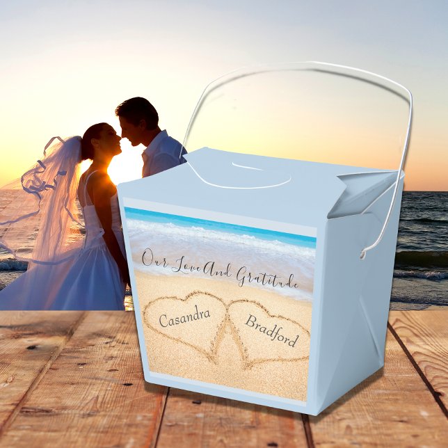 Chic Dusty Blue Beach Wedding 2 Hearts in Sand Favor Box (Creator Uploaded)