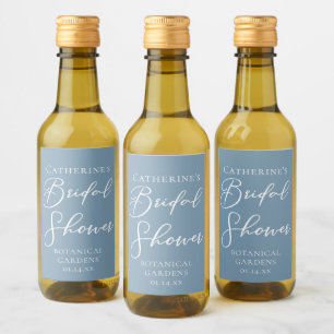 Chic Dusty Blue Bridal Shower White Personalized Wine Label