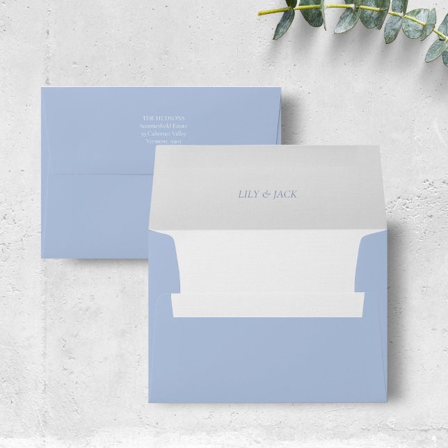 Chic Dusty Blue Couple Names Event Wedding  Envelope (Creator Uploaded)