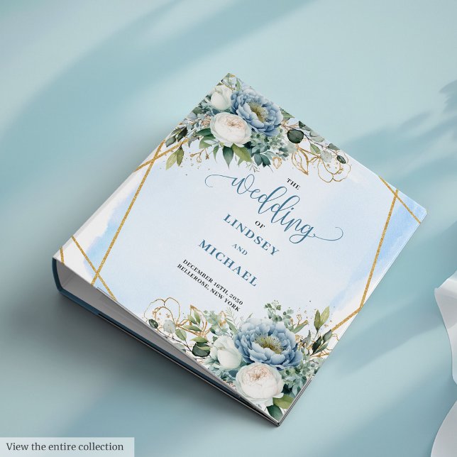 Chic Dusty Blue Eucalyptus Gold Glitter Wedding Binder (Chic Dusty Blue Eucalyptus and Gold Glitter Wedding Book)