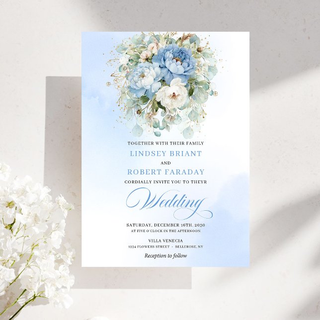 Chic Dusty Blue Floral Digital Wedding Invite (Chic Dusty Blue Floral Digital Wedding Invite)