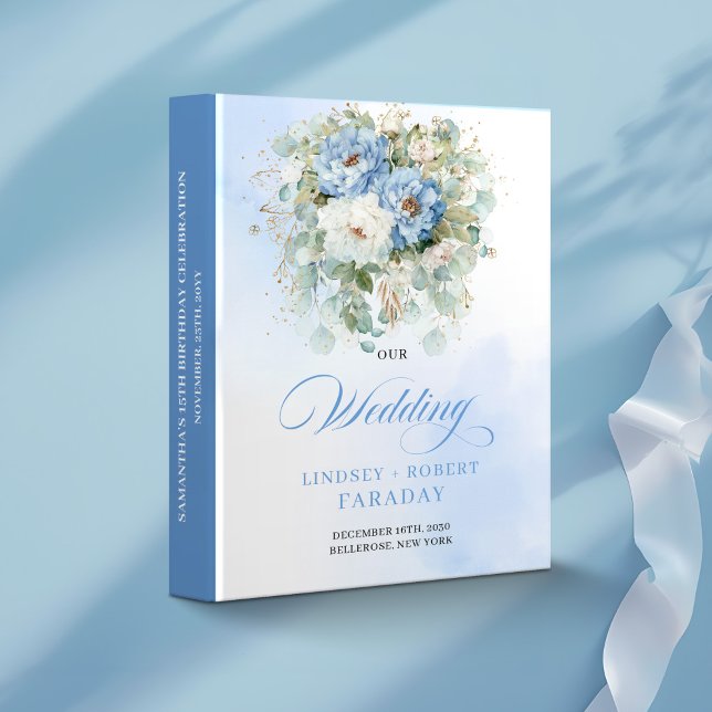 Chic Dusty Blue Floral Eucalyptus Wedding Memory  Binder (Chic Dusty Blue Floral Eucalyptus Wedding Memory Album)