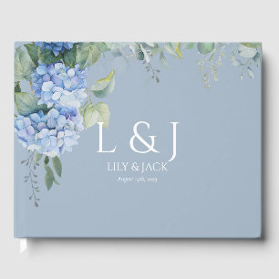 Chic Dusty Blue Floral Hydrangea Wedding Guestbook
