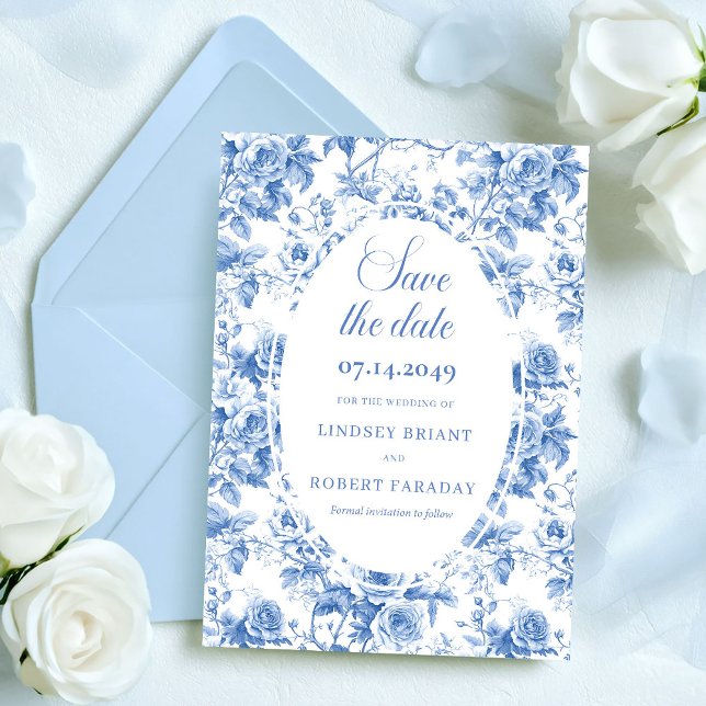 Chic Dusty Blue Floral Save the Date Wedding Card (Chic Dusty Blue Floral Save the Date Wedding Card)
