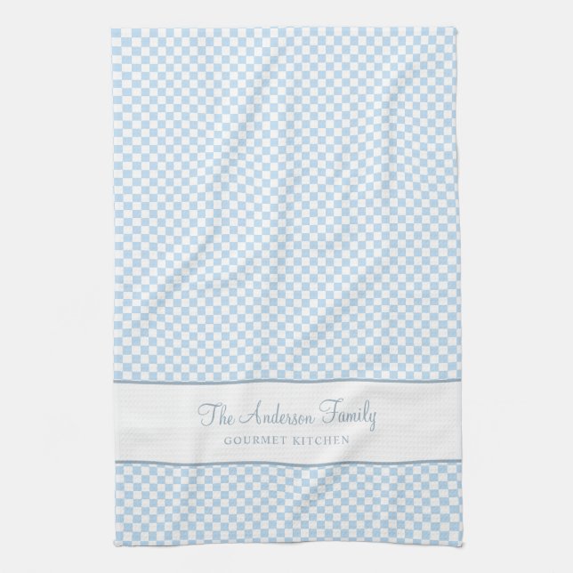 Chic Dusty Blue French Plaid Check Country Gourmet Kitchen Towel (Vertical)