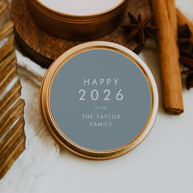 Chic | Dusty Blue Happy 2025 New Year Holiday Gift Classic Round Sticker (Chic | Dusty Blue Happy 2026 New Year Holiday Gift Classic Round Sticker)