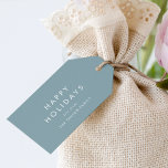 Chic | Dusty Blue Happy Holidays Family Christmas Gift Tags<br><div class="desc">These chic dusty blue happy holidays family Christmas gift tags are perfect for a modern holiday present. The simple design features classic minimalist white typography with a rustic boho feel. Customizable in any color. Personalize them with your name.</div>