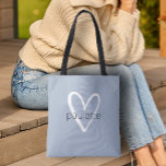 Chic Dusty Blue Heart Personalized Tote Bag<br><div class="desc">This dusty blue tote bag is personalized with your name in a simple font over a large white heart. Ideal for yourself,  for your bridesmaids,  book club,  graduation gift,  birthday gift,  teacher's gift or any occasion. MORE colours in our store.</div>
