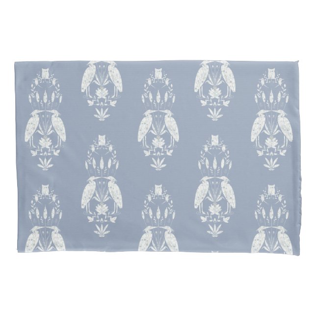 Chic dusty blue Heron Heritage Revival Pillowcase (Front)