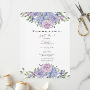 Chic Dusty Blue Lilac Watercolor Floral Wedding Program