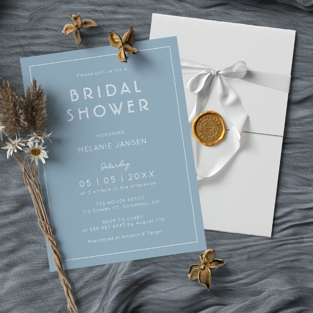Chic Dusty Blue Minimalist & Modern Bridal Shower  Invitation (Creator Uploaded)