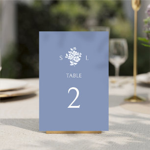 Chic Dusty Blue Modern Floral Wedding  Table Number