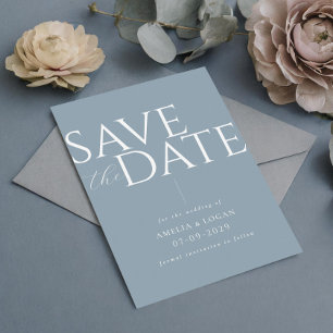 Chic Dusty Blue Modern Minimalist Save The Date