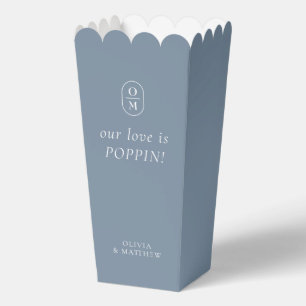 Chic Dusty Blue Monogram Popcorn Favor Box