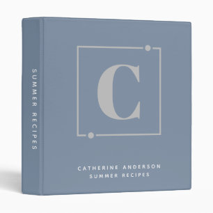 Chic Dusty Blue Monogram Recipe Binder