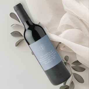 Chic Dusty Blue Monogram Wedding Wine Label