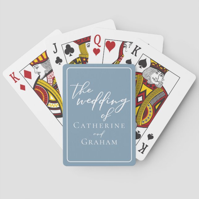 Chic Dusty Blue Personalized Wedding Playing Cards (Back)