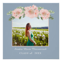 Chic Dusty Blue Pink floral graduation class 2021