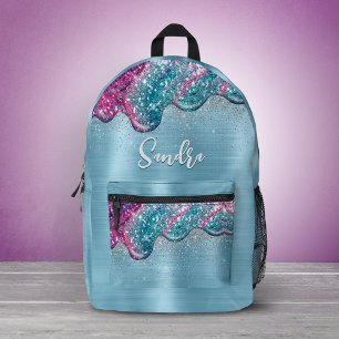 Chic dusty blue purple drips dripping monogram printed backpack