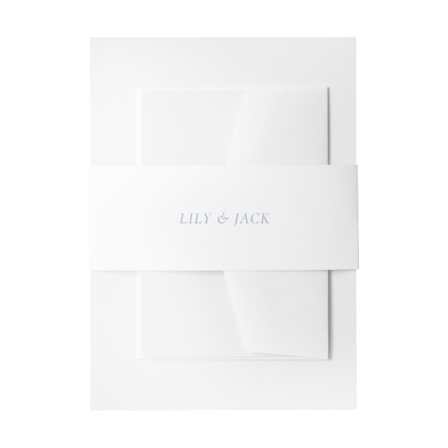 Chic Dusty Blue Script Couple Names Wedding Invitation Belly Band (Front Example)
