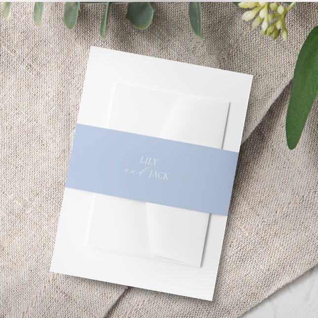 Chic Dusty Blue Script Wedding Invitation Belly Band (Creator Uploaded)