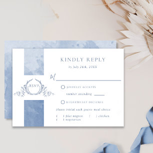 Chic Dusty Blue Watercolor Mariage Monogramme RSVP