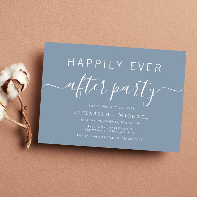 Chic Dusty Blue Wedding After Party Invitation (An chic invitation for your wedding after party celebration)